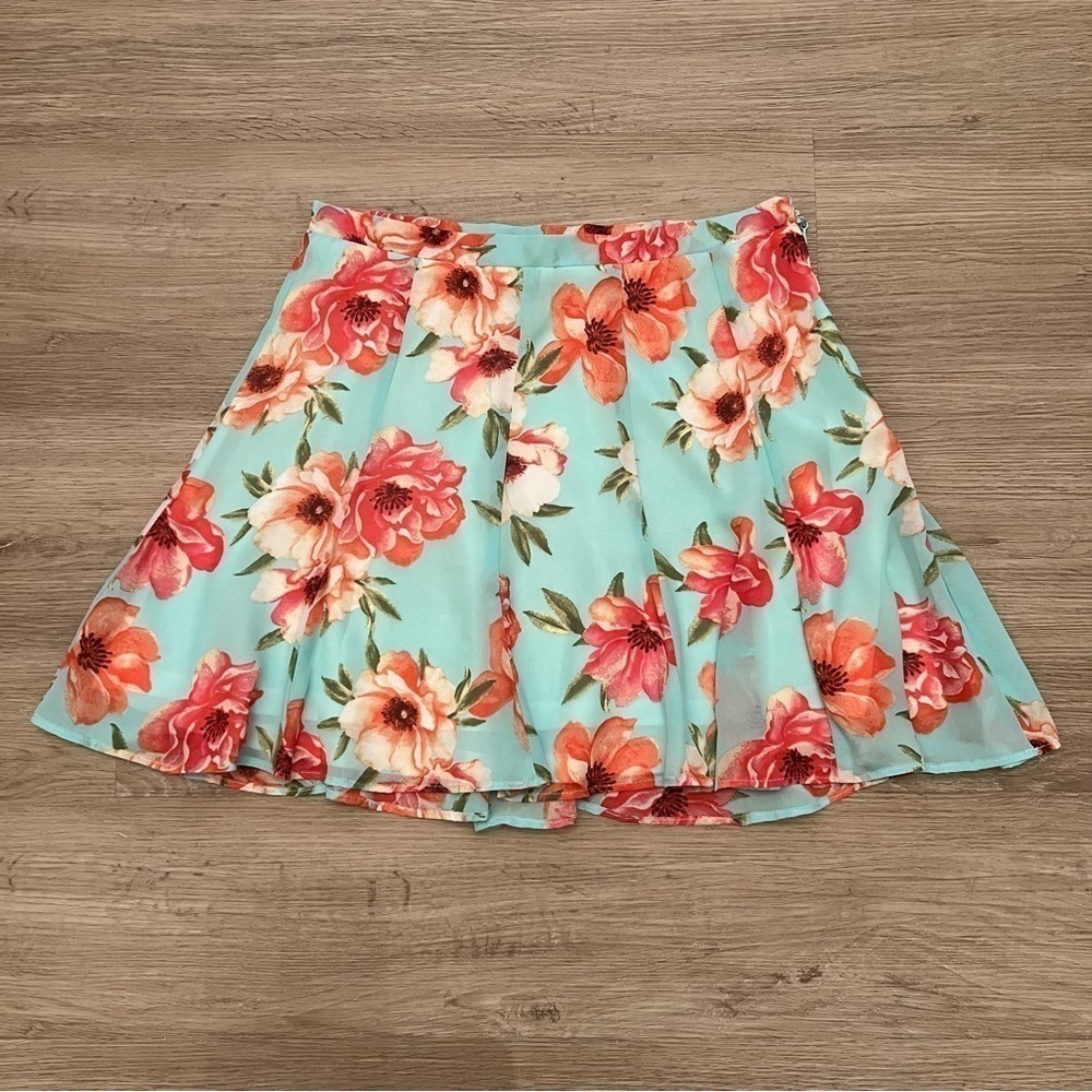 Show Me Your Mumu Skater Mini Skirt Devon Floral Print Blue Pink Lined Size S
